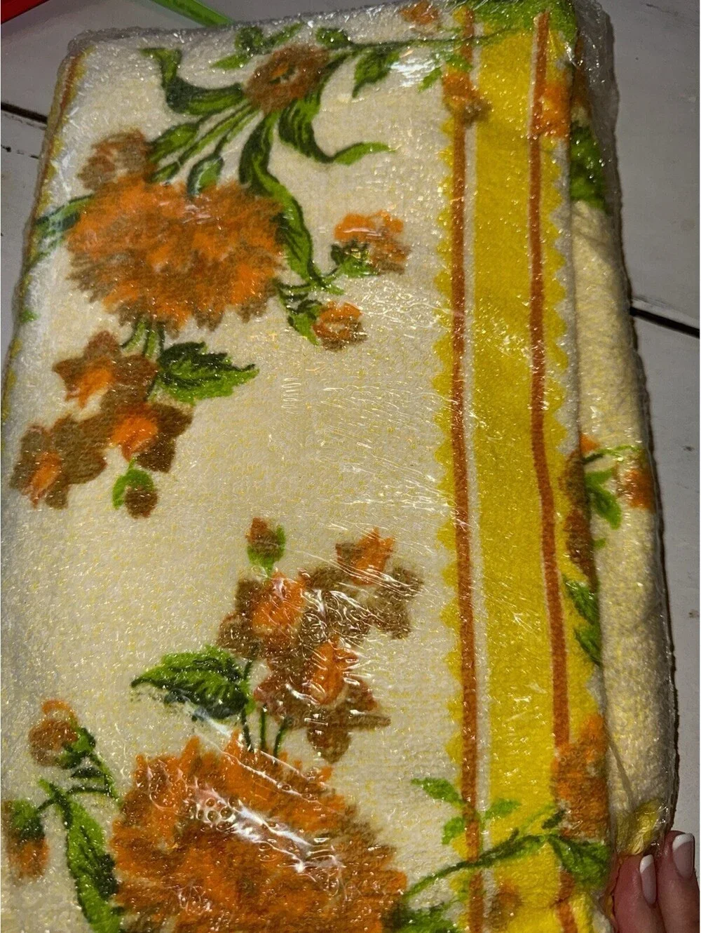 VTG Cannon 70s Yellow Rose Floral Cotton towel set With Fringe Edge USA NEW